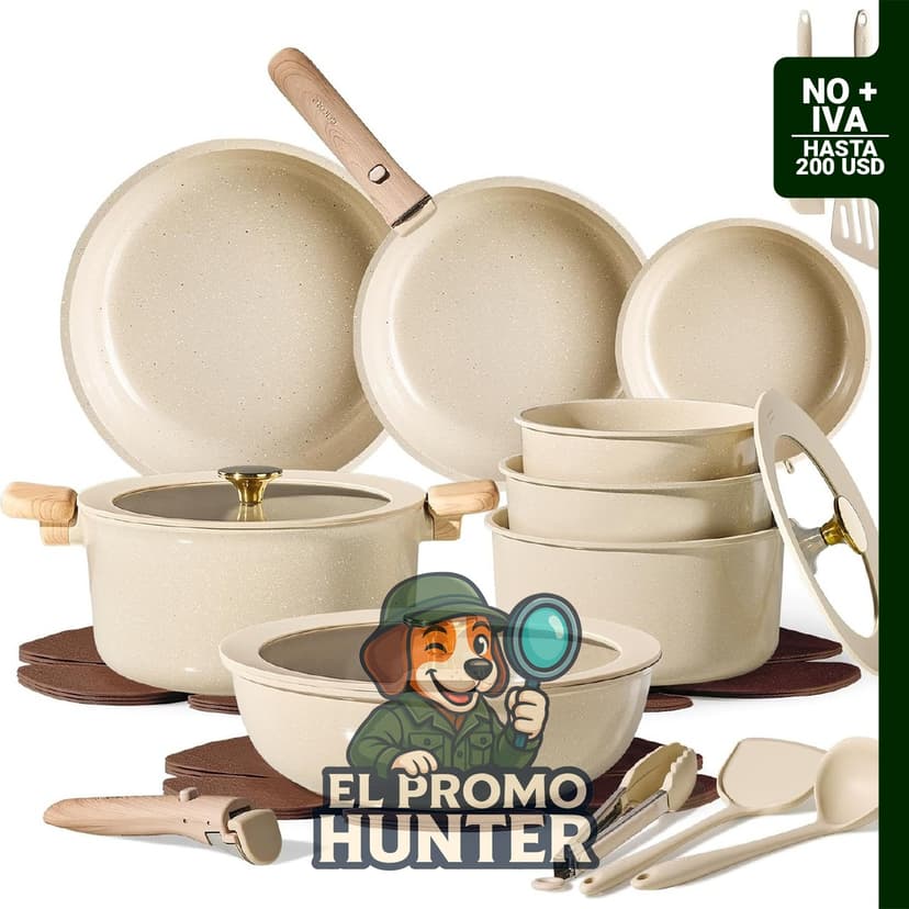 Juego de 25 piezas de utensilios de cocina de cerámica, incluye ollas y sartenes antiadherentes, apto para horno.
