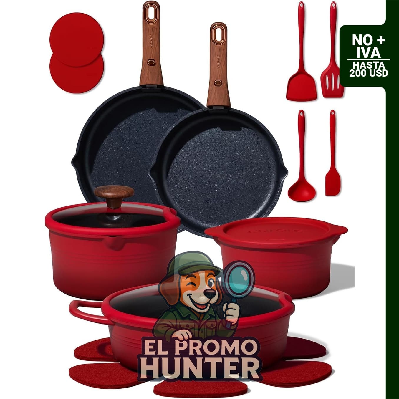 Juego de 20 utensilios de cocina de titanio, ollas y sartenes con mango desmontable, compatible con inducción.