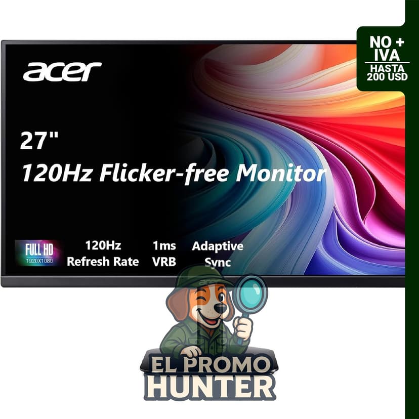 Monitor Acer de 27 pulgadas FHD IPS KB272 con resolución 1920 x 1080, frecuencia de actualización de hasta 120 Hz y 99% sRGB.