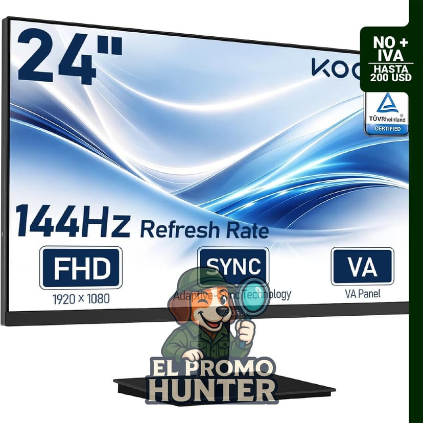 Monitor KOORUI de 24" (61 cm) FHD VA, 144Hz, Adaptive Sync, relación de contraste 4000:1, 125% sRGB.