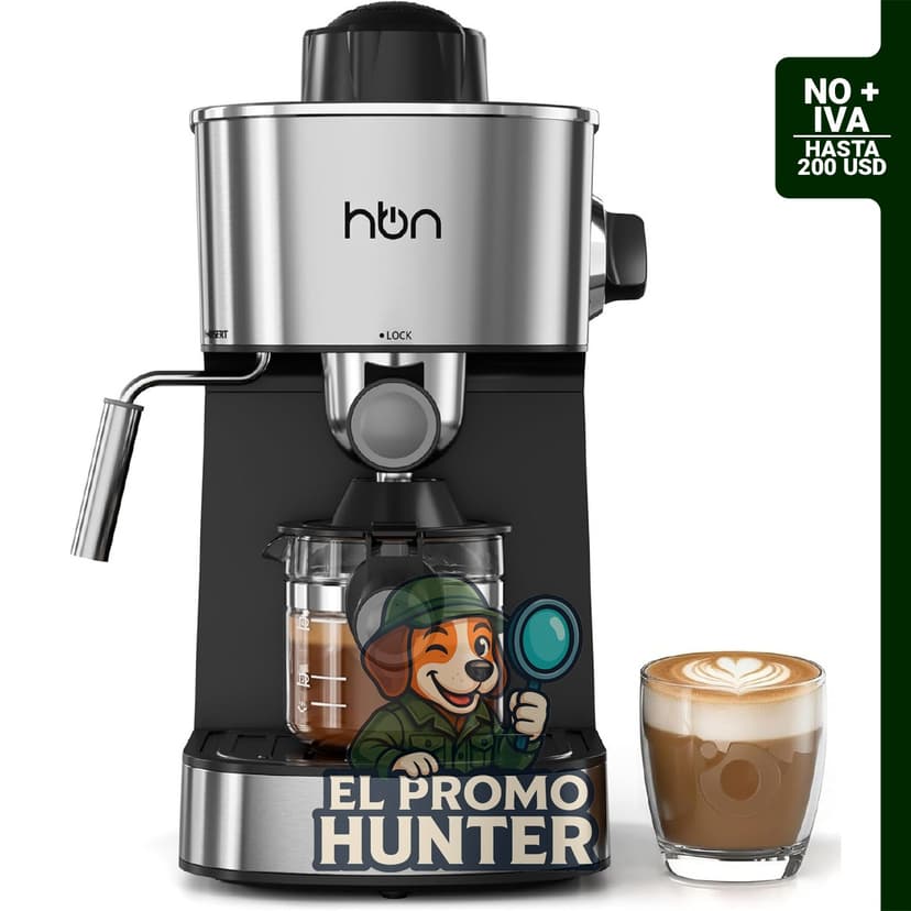 Máquina de café expreso HBN de 3.5 bar, acero inoxidable, 2-4 tazas, 800 W, con espumador de leche.