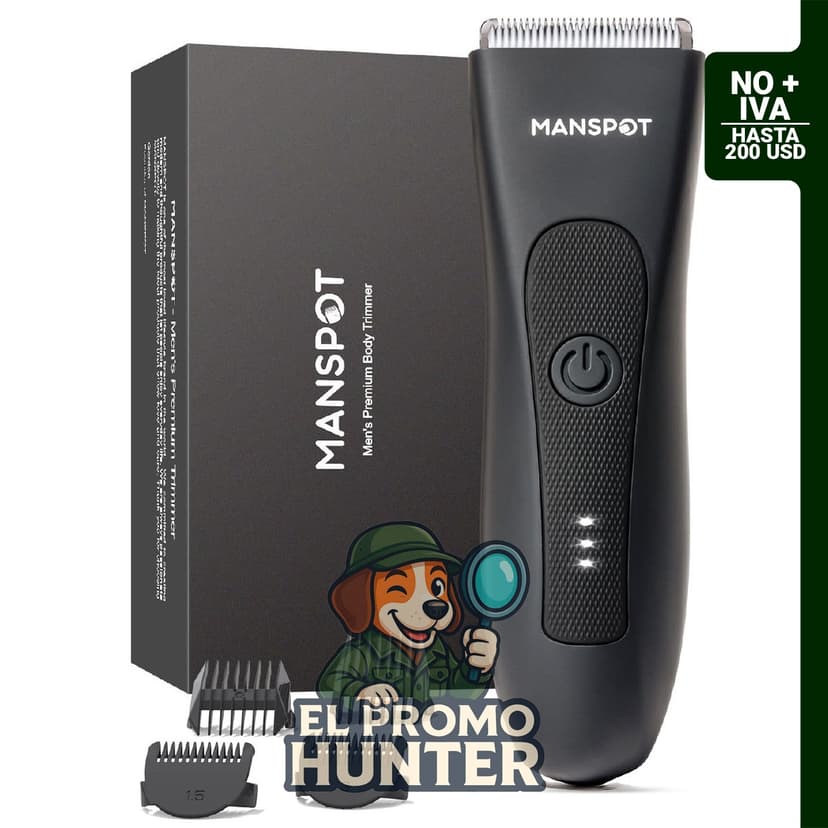 Recortadora eléctrica para vello púbico y corporal para hombres, con cuchillas de cerámica reemplazables y 4 protectores.
