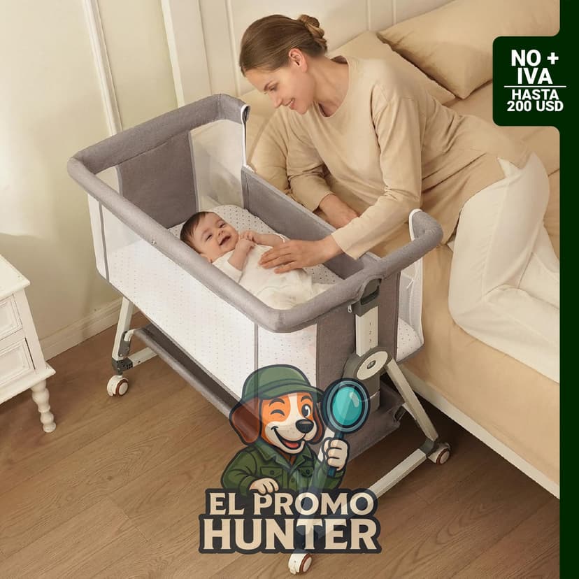 Cuna de bebé para recién nacidos con cesta de almacenamiento, malla transpirable y colchón, altura ajustable de 6 niveles.