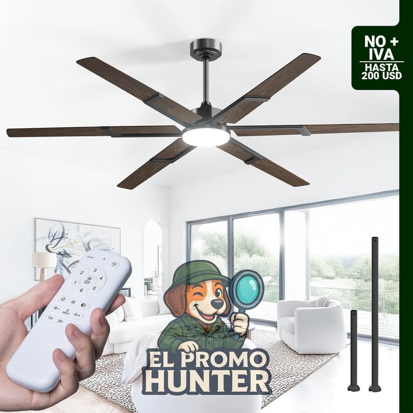Ventilador de techo Amico de 72" (183 cm) con luces y control remoto, motor DC reversible, 6 velocidades.