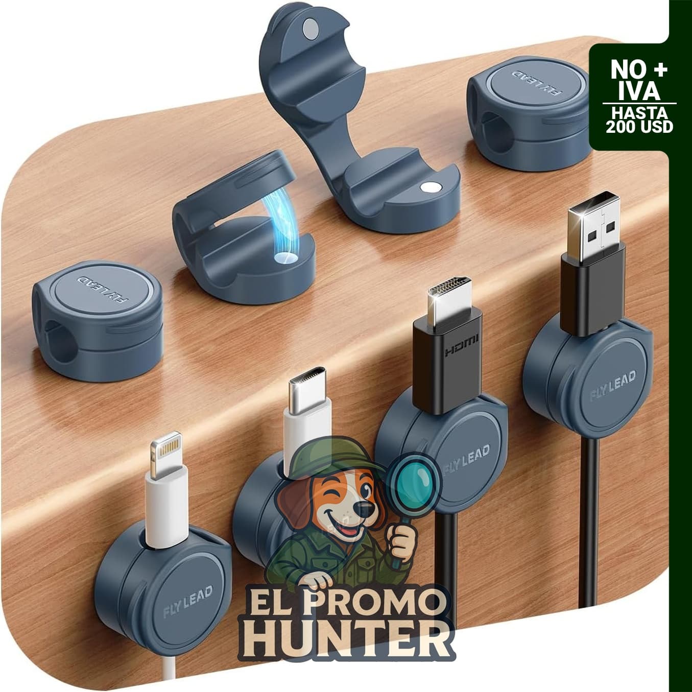 Organizador de cables magnético de silicona, paquete de 8, adhesivo.