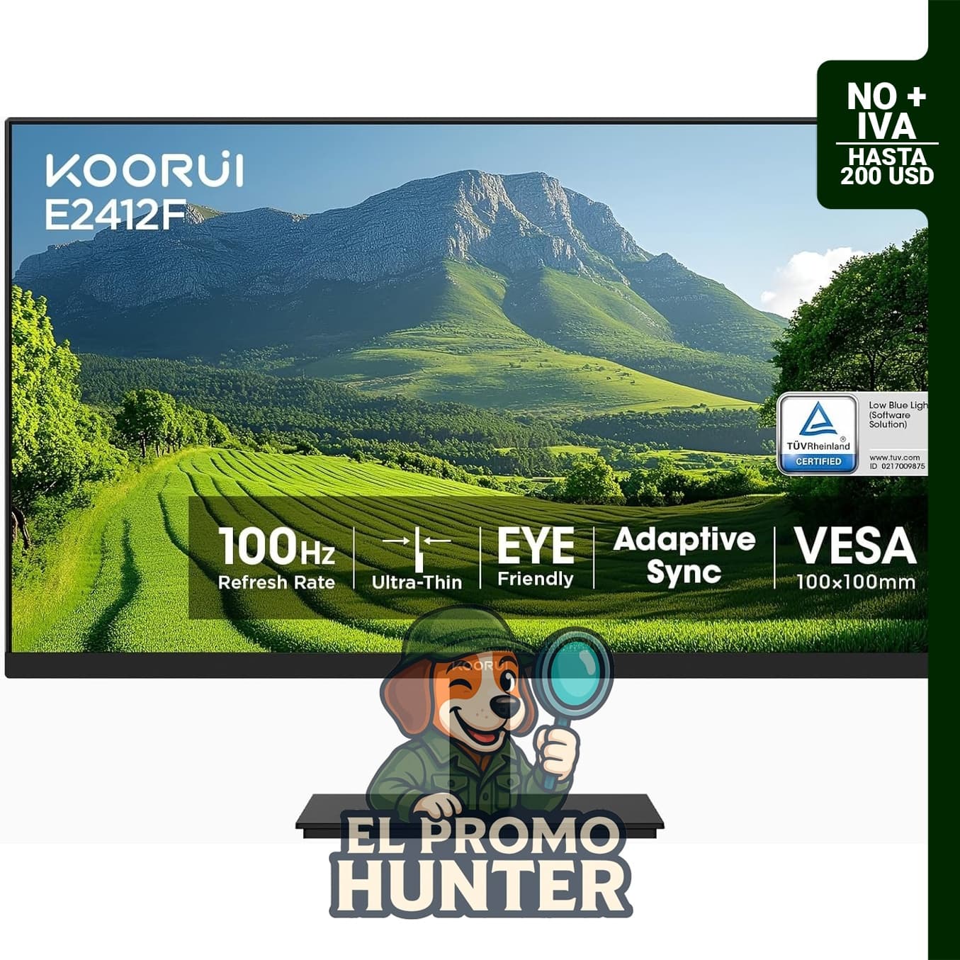 Monitor KOORUI E2412F de 24 pulgadas, resolución Full HD 1920 x 1080p, 100Hz, VA, con HDMI y VGA.