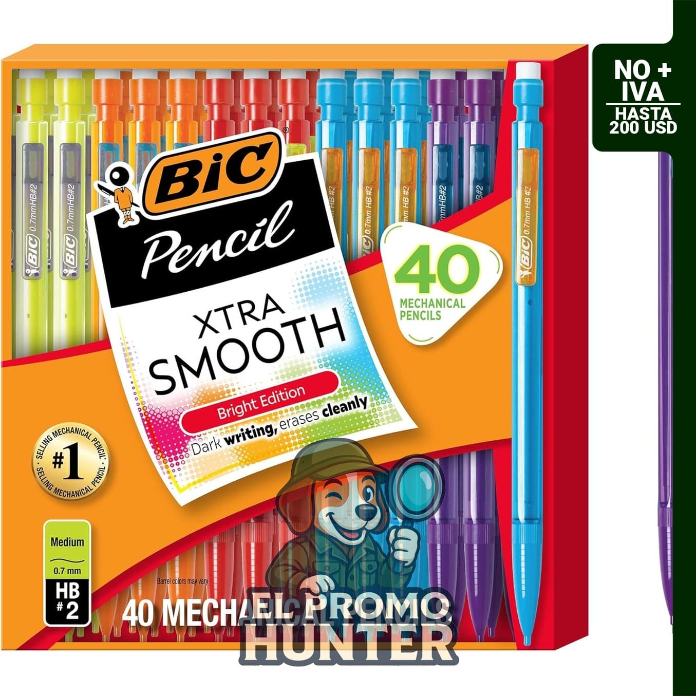 Lápiz mecánico BIC Xtra Smooth de punta media de 0.071 cm, recargable y retráctil, paquete de 40 unidades.
