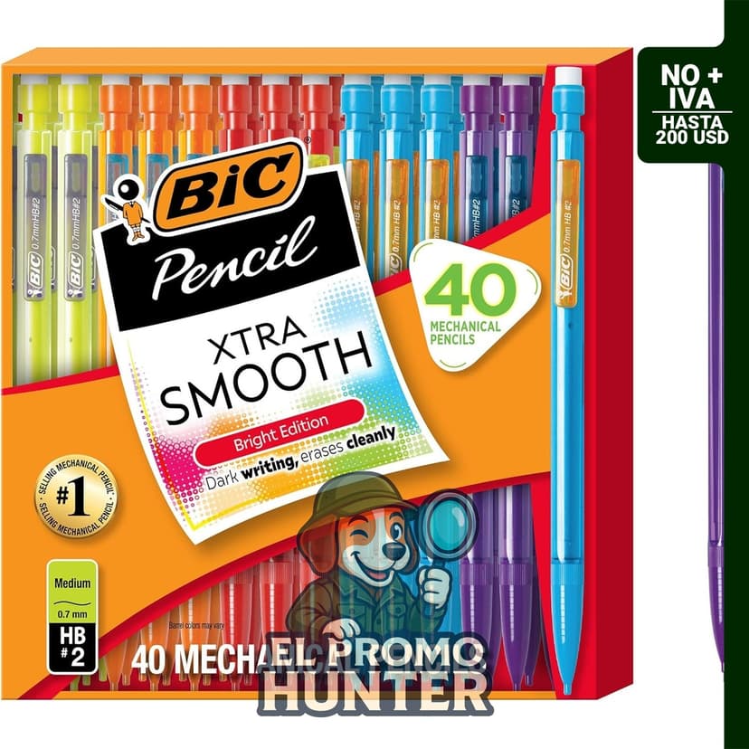 Lápiz mecánico BIC Xtra Smooth de punta media de 0.071 cm, recargable y retráctil, paquete de 40 unidades.