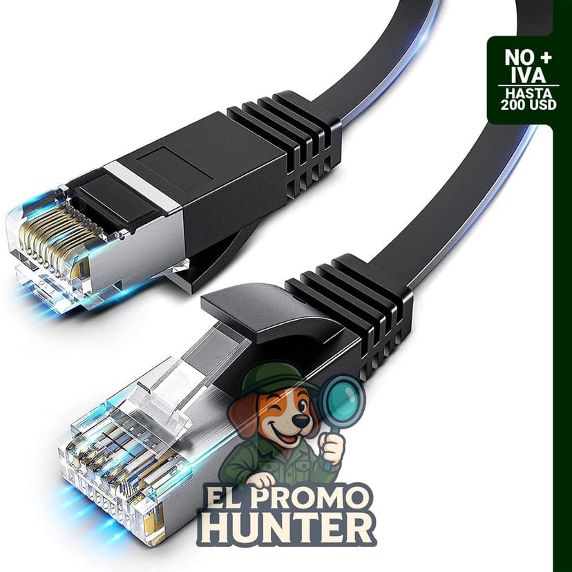 Cable Ethernet Ximeges Cat 6 plano de 15 pies (4.57 m) con conectores RJ45, adecuado para uso en interiores y exteriores.
