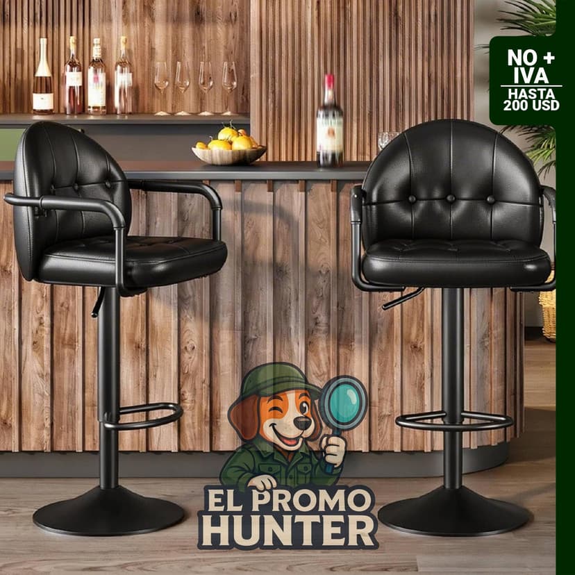 Taburetes de bar ajustables con brazos y reposapiés, tapizados en poliuretano, base de metal.