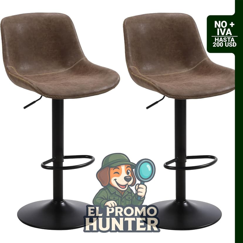 Juego de 2 taburetes de bar ajustables en altura, con respaldo y base giratoria de piel sintética.