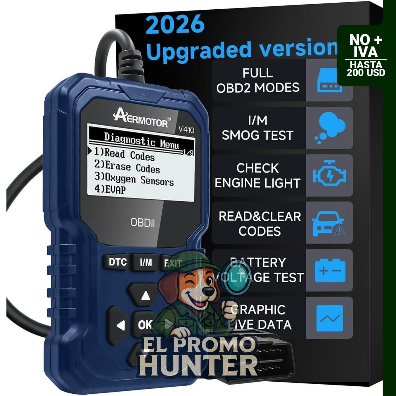 Lector de código V410 OBD2, herramienta de diagnóstico para vehículos OBDII, incluye pruebas de luz de motor y voltaje.