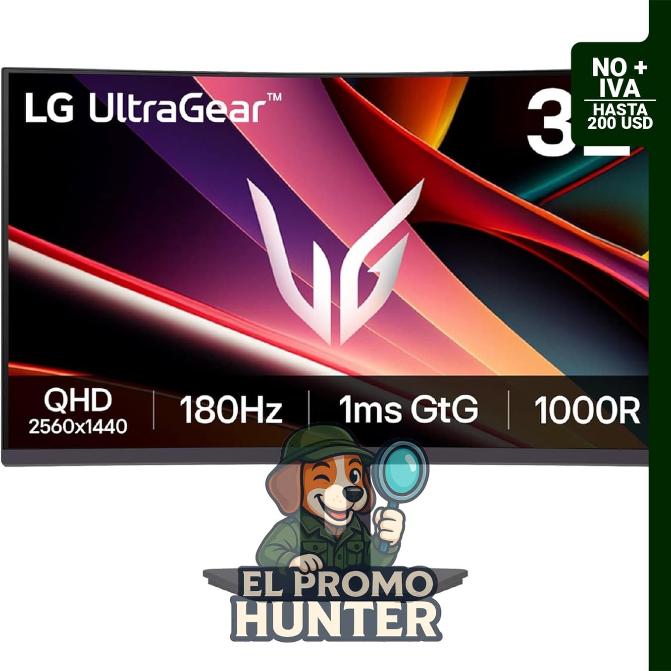 Monitor curvo de juegos LG 32G600A-B de 32" (2560 x 1440), 180Hz, 1 ms, con AMD FreeSync y puertos HDMI y DisplayPort.