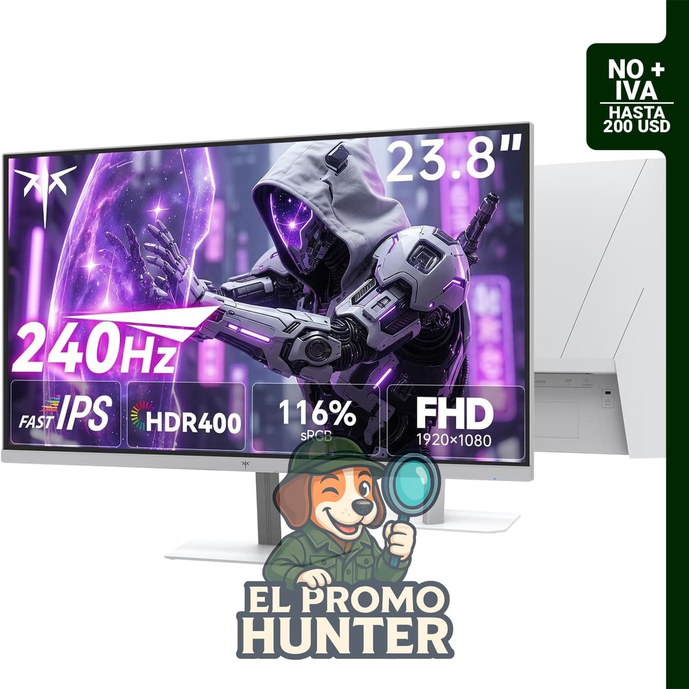 Monitor KTC de 24" (61 cm) con resolución 1080P, 240Hz, tecnología Fast IPS, HDR 400 y Adaptive Sync.