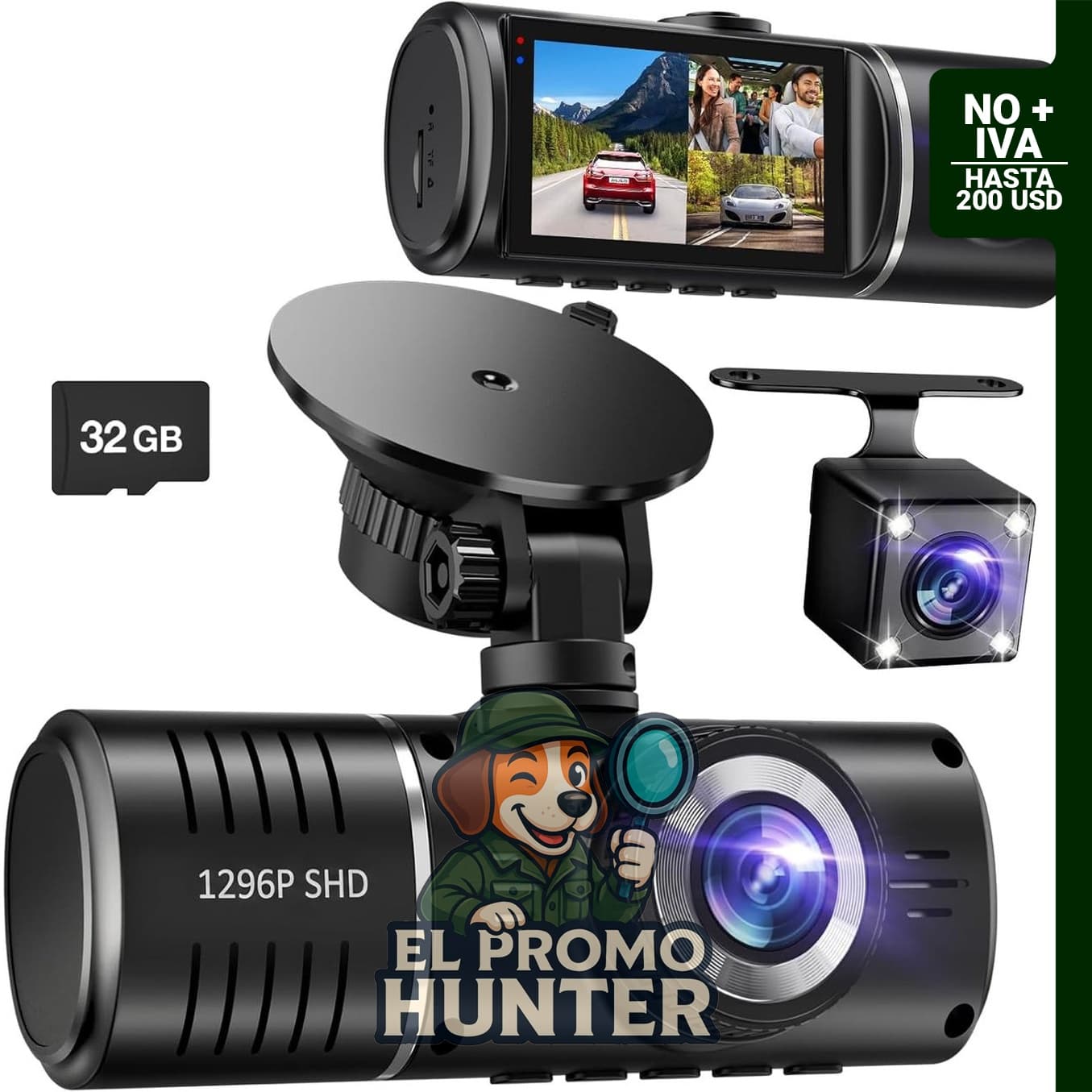 Cámara de tablero 1296P para automóviles con grabación en bucle, visión nocturna y sensor G.