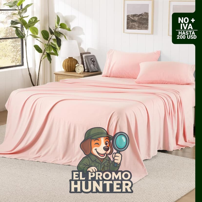 Juego de sábanas de microfibra cepillada de 4 piezas en rosa pálido para cama Queen.