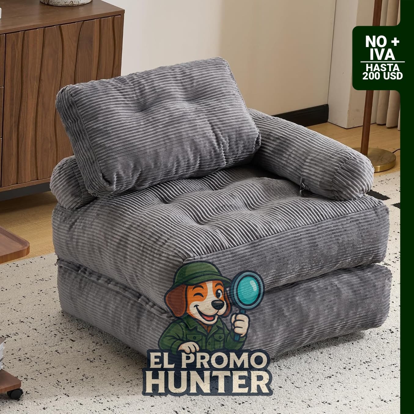 Sofá cama plegable con reposabrazos, convertible en cama individual, incluye almohada y relleno de espuma.