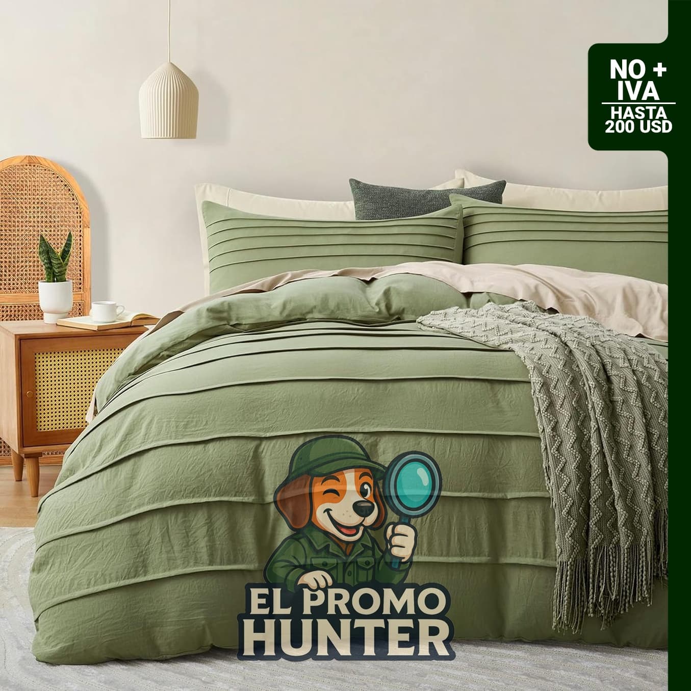Funda de edredón plisada verde salvia tamaño Queen, juego de 3 piezas con cierre de cremallera.
