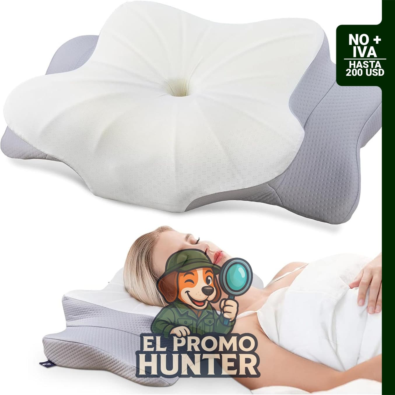 Almohada cervical contorneada de espuma viscoelástica, soporte ergonómico para dormir en diferentes posiciones.