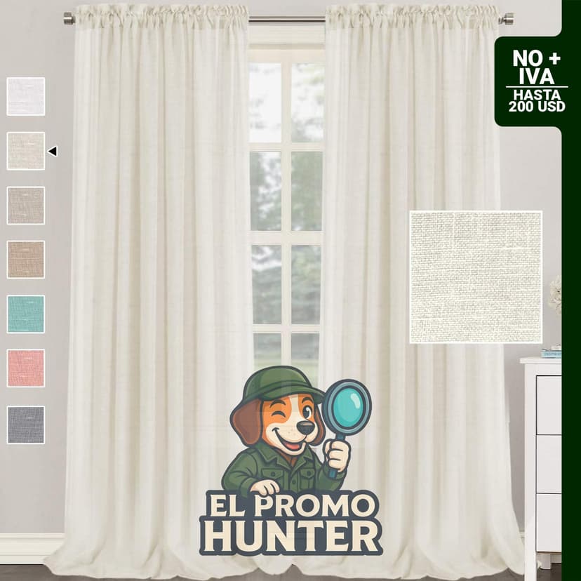 Cortinas de mezcla de lino natural semitransparentes, 2 paneles, con bolsillo para cortinero.