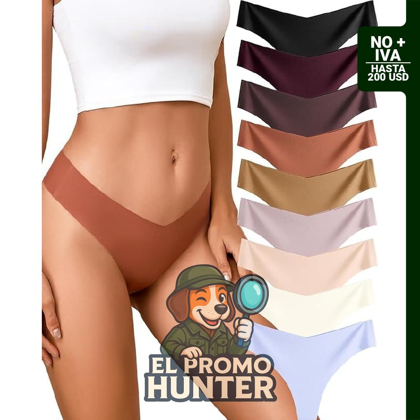 Pack de 9 calzones invisibles para mujer, sin costuras, con cintura en V.