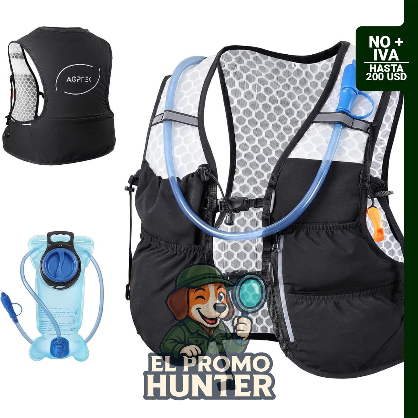 Chaleco de hidratación AGPTEK con bolsa de agua de 2 L, ajustable y ligero para actividades al aire libre.