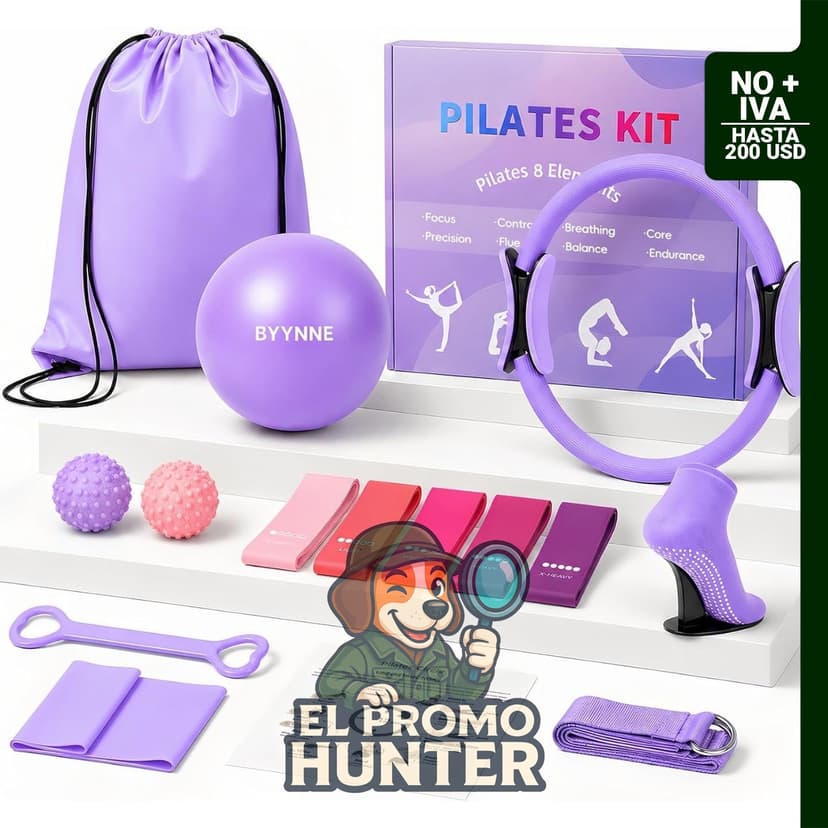 Kit de Pilates de 14 piezas con anillo, bola y 5 bandas de resistencia para entrenamiento en casa.