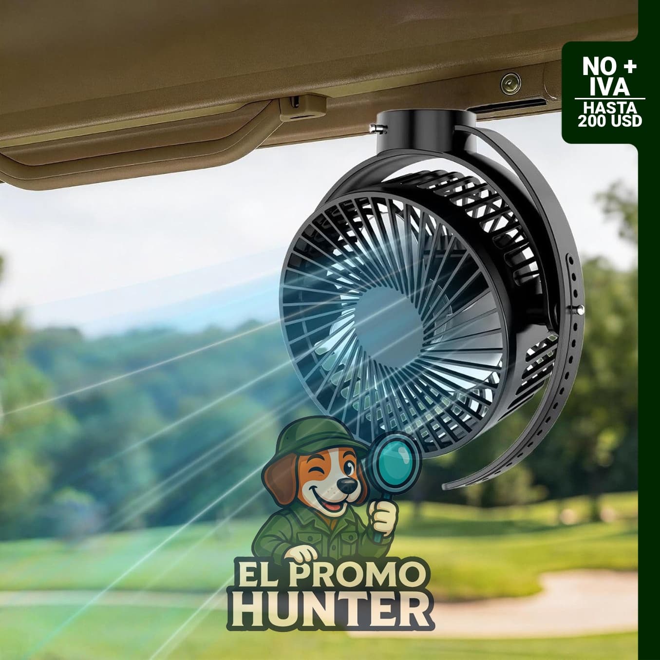 Ventilador magnético portátil para carrito de golf, batería de 12000 mAh, 3 velocidades, LED y temporizador.