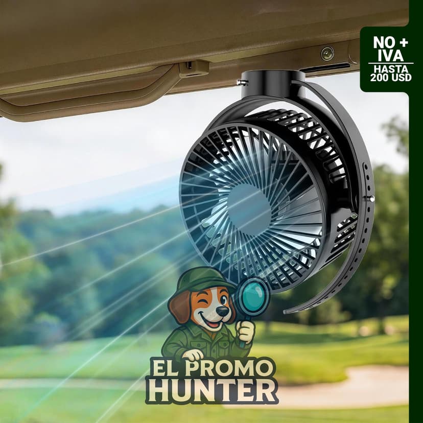 Ventilador magnético portátil para carrito de golf, batería de 12000 mAh, 3 velocidades, LED y temporizador.
