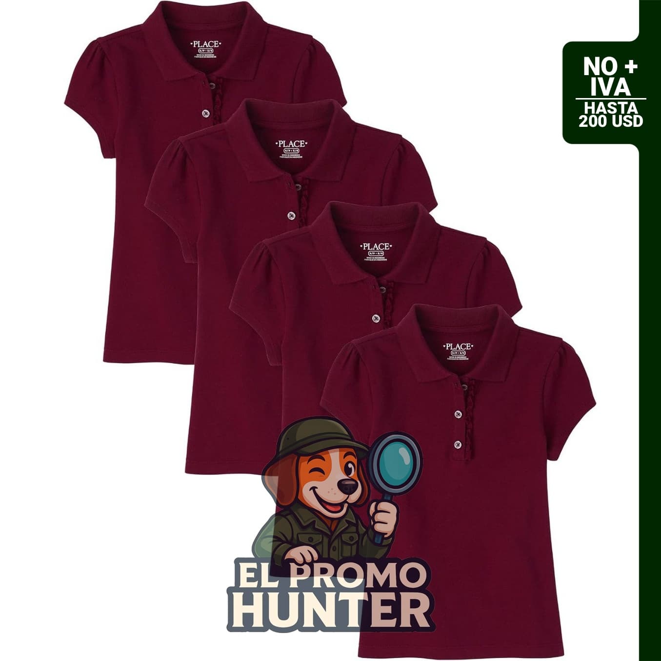 Multipack de polos piqué de manga corta con volantes para niñas, en colores marea, amanecer y blanco.