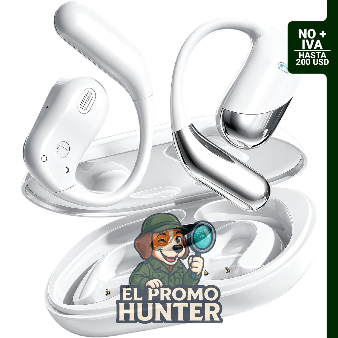 Auriculares de conducción ósea Bluetooth 6.1 con display LED, resistencia al agua IP55 y ganchos seguros.