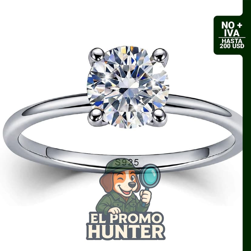 Anillo de compromiso de moissanita solitario de 1 CT en plata de ley 925 con chapado en oro blanco de 14 quilates.