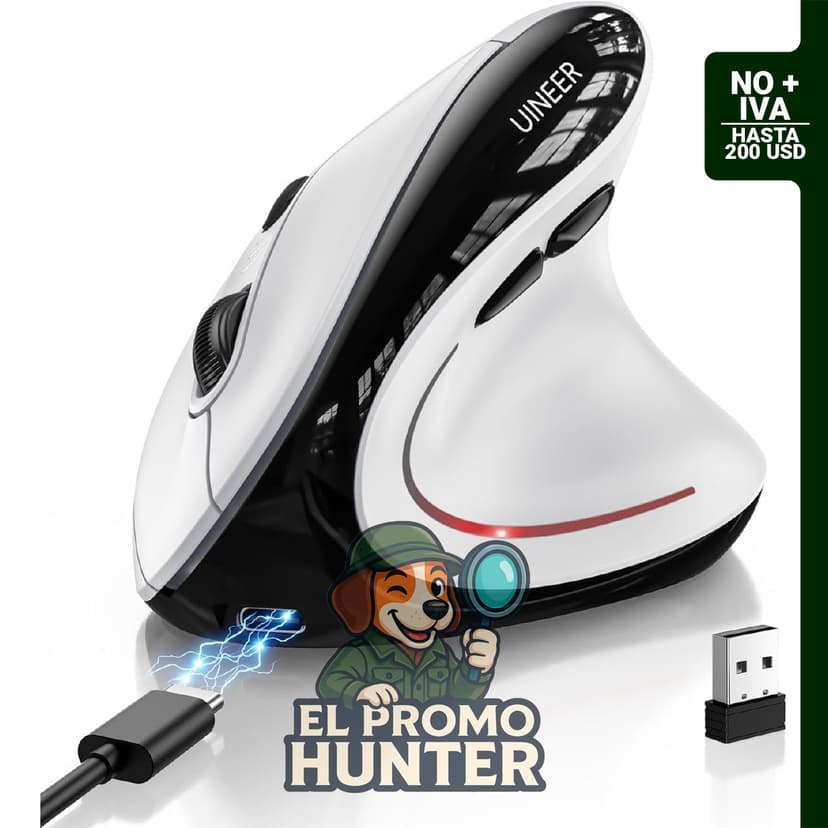 Ratón vertical inalámbrico ergonómico con triple modo Bluetooth 5.0/4.0 y USB 2.4G, recargable y silencioso.