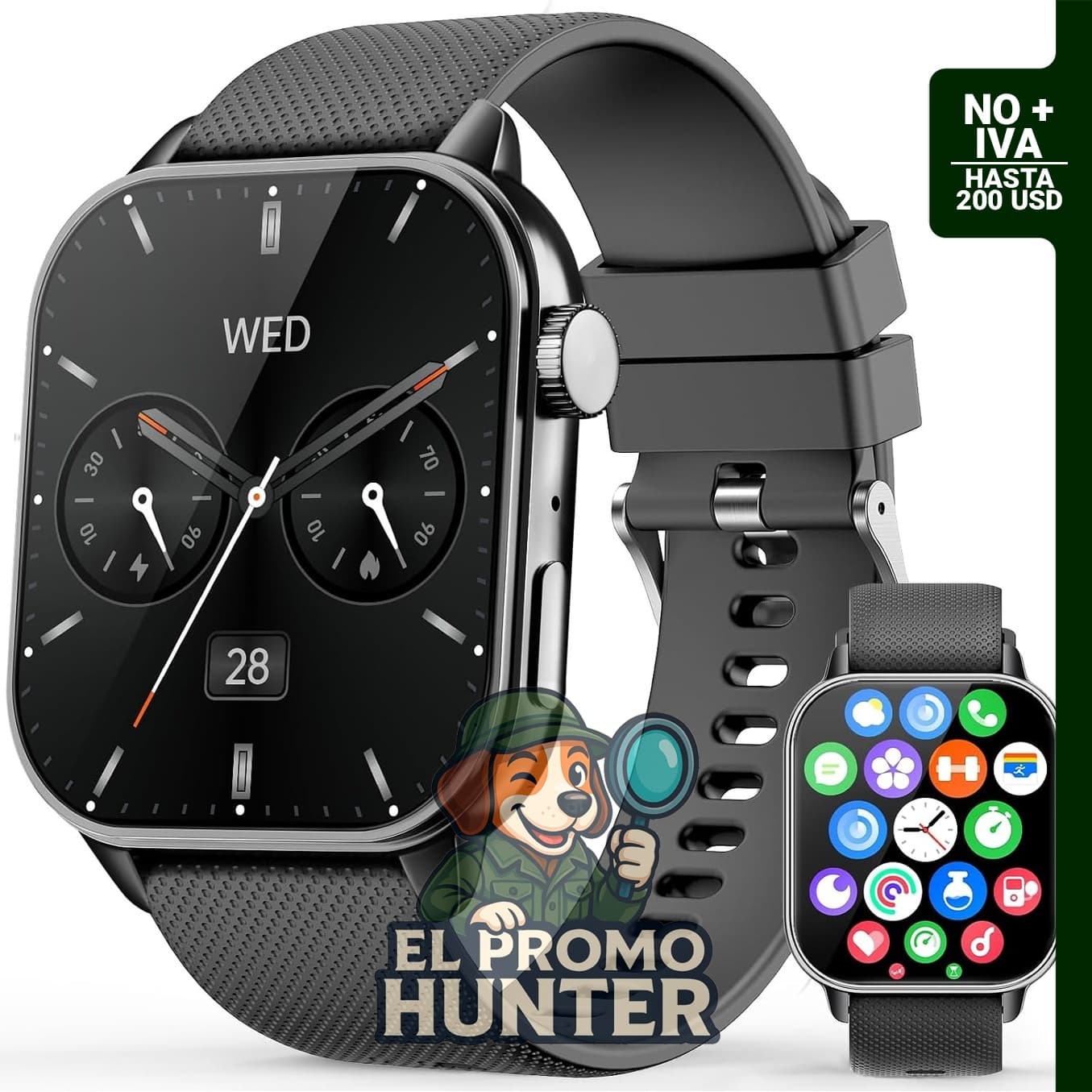 Reloj inteligente MFVLP de 1.85" (AMOLED HD) con monitor de frecuencia cardíaca y modos deportivos.
