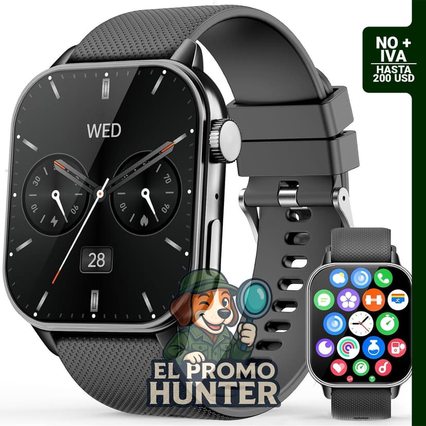 Reloj inteligente MFVLP de 1.85" (AMOLED HD) con monitor de frecuencia cardíaca y modos deportivos.