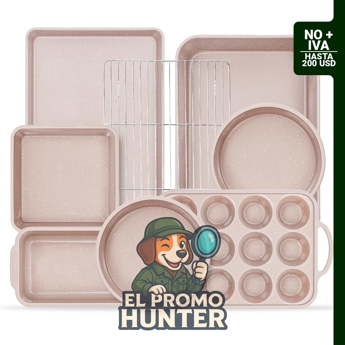 Juego de 8 piezas de bandejas para hornear antiadherentes, incluye moldes de silicona para muffins y bandeja para asar.