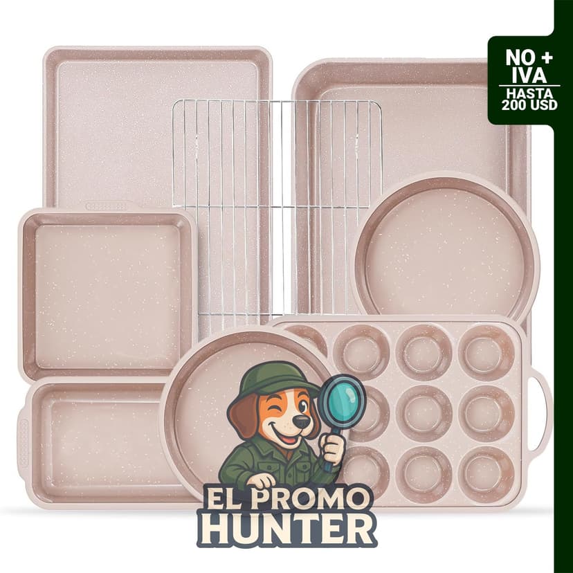 Juego de 8 piezas de bandejas para hornear antiadherentes, incluye moldes de silicona para muffins y bandeja para asar.
