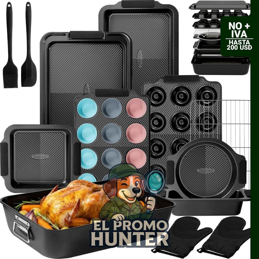 Juego de 25 moldes apilables para hornear, utensilios antiadherentes con asas de silicona, aptos para horno hasta 232 °C.