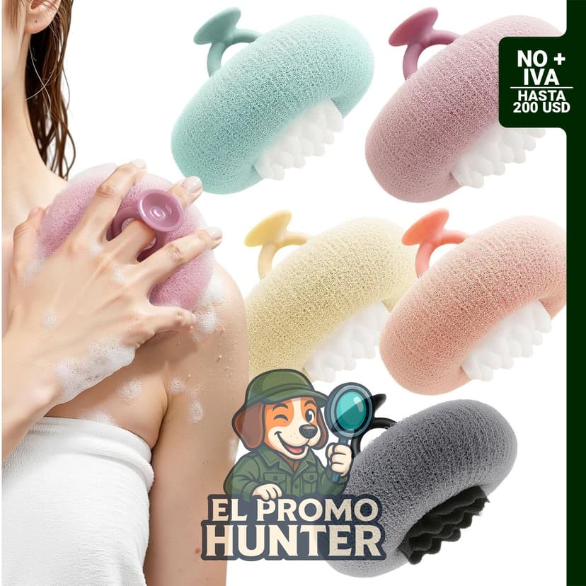 Esponjas de baño 2 en 1 con gancho de ventosa, paquete de 5 unidades.