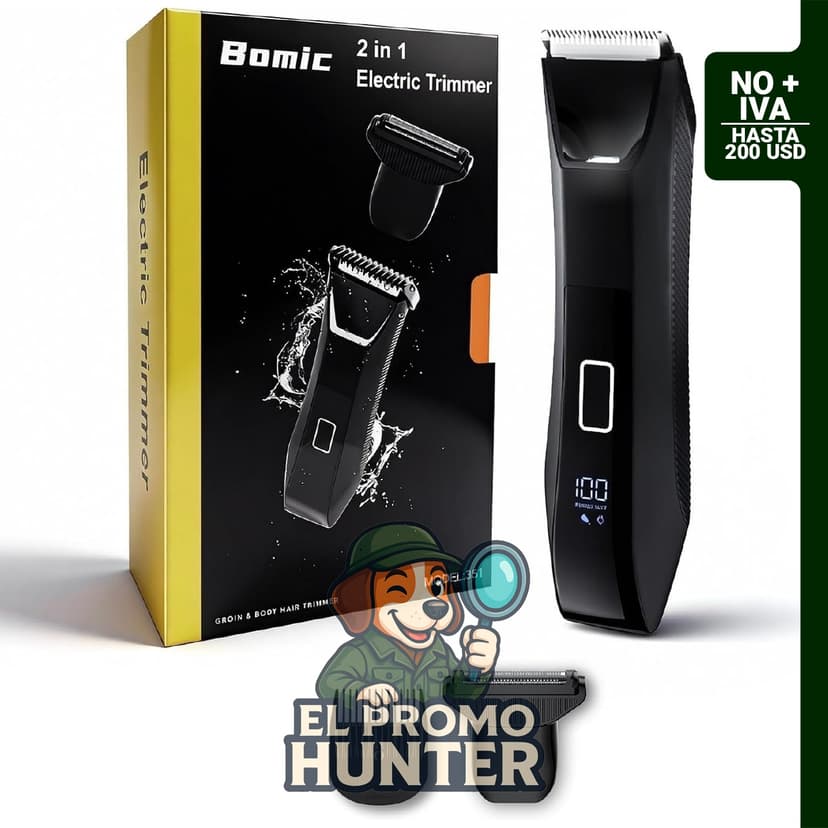 Recortadora 2 en 1 para vello corporal y testicular, con cabezal doble y carga USB-C.