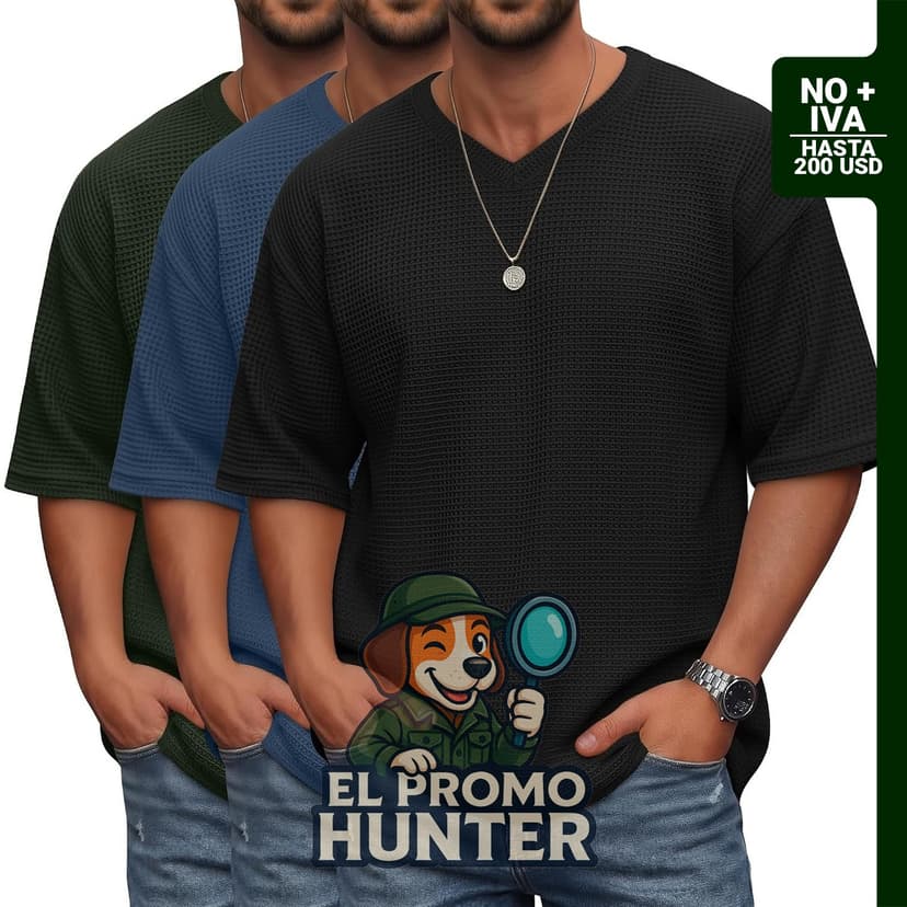 Paquete de 3 camisetas de punto gofre para hombre, cuello en V, manga corta, estilo casual.