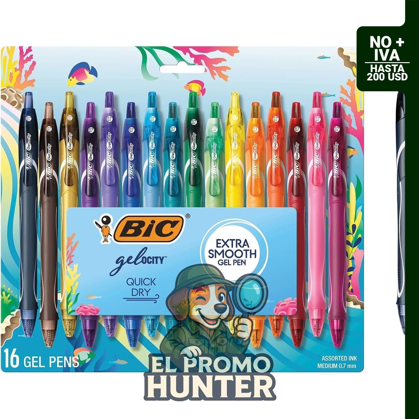 Juego de bolígrafos de gel BIC Gelocity de secado rápido, 16 unidades en tinta surtida.