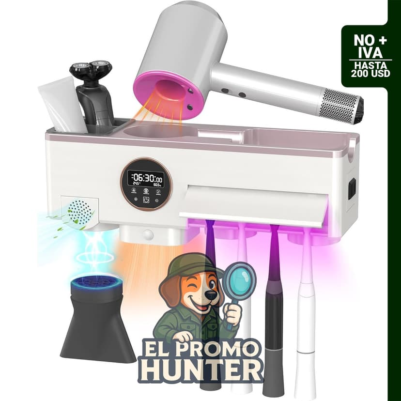 Soporte para cepillos de dientes con secado por aire y dispensador de pasta dental, incluye 4 ranuras para cepillos.