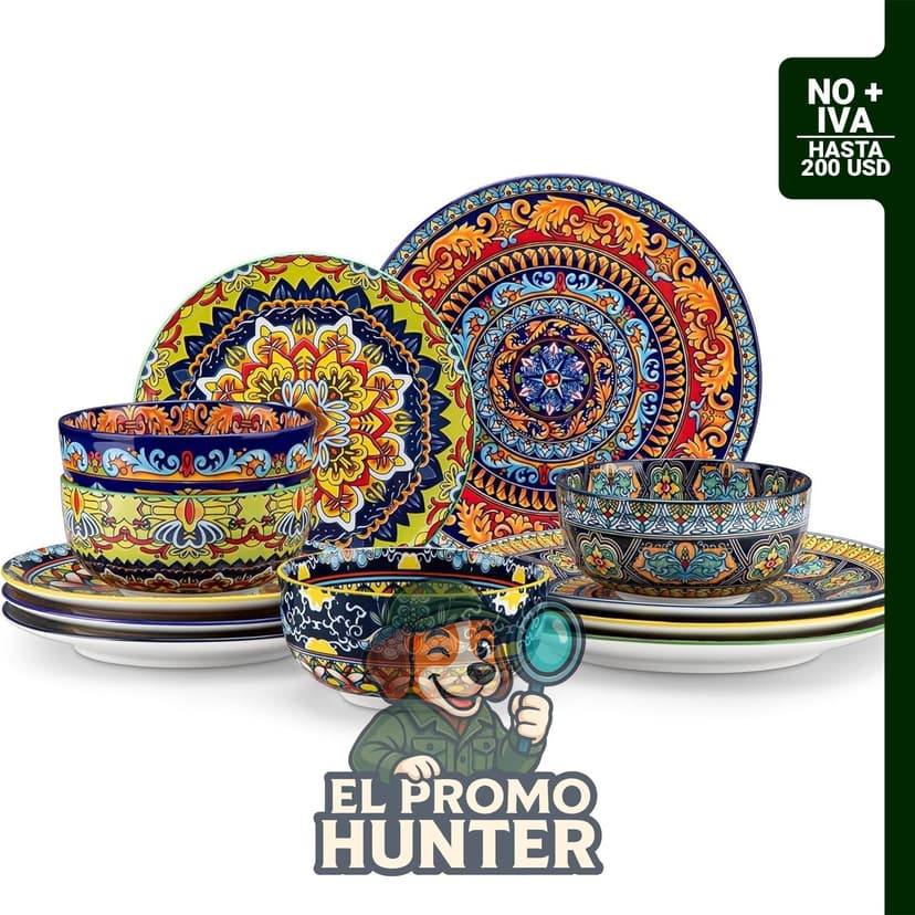 Juego de vajilla de porcelana de 12 piezas, incluye platos y cuencos para 4 personas, apto para microondas y lavavajillas.