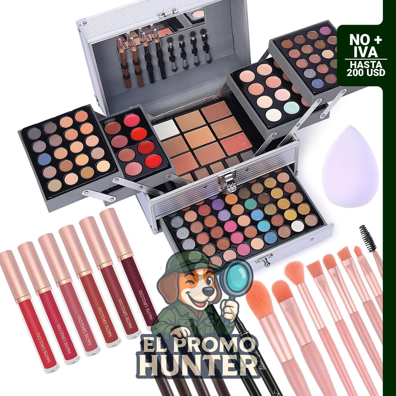 Set de regalo de maquillaje completo con sombra de ojos, brillo de labios, corrector, rubor, contorno y resaltador.