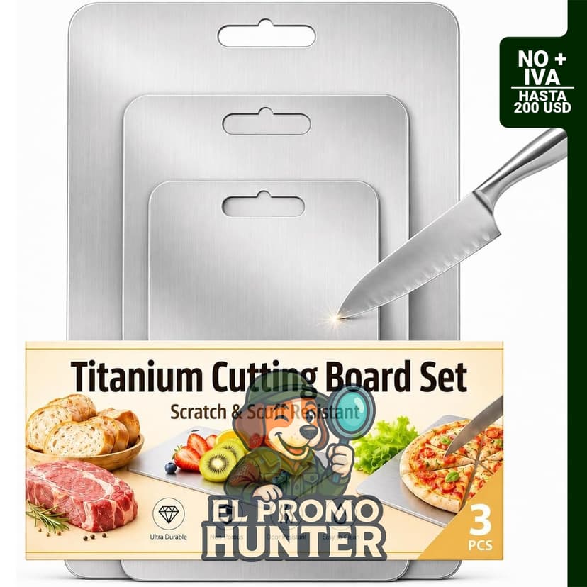Set de 3 tablas de cortar de titanio, doble cara, grado alimentario, aptas para lavavajillas.