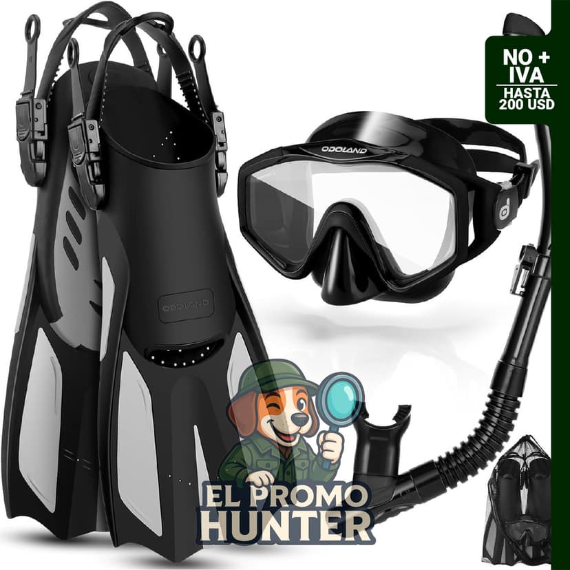 Set de esnórquel para adultos con máscara de buceo de tubo seco, aletas ajustables y bolsa de malla.