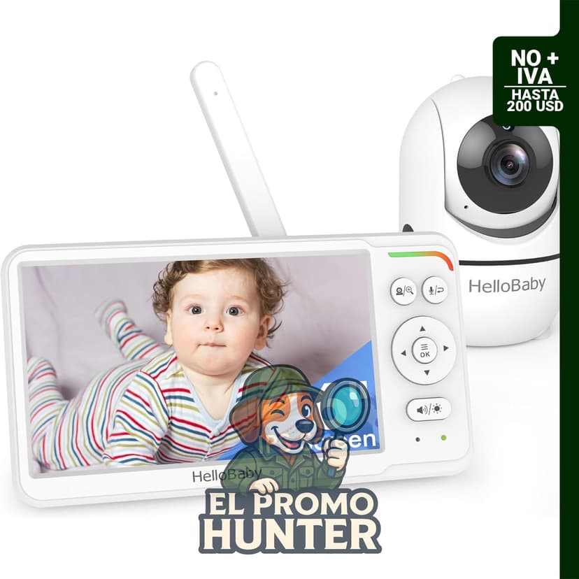 Monitor de bebé HelloBaby de 6" con pantalla IPS, batería de 30 horas, cámara panorámica con visión nocturna.