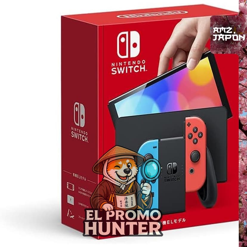 Consola Nintendo Switch modelo OLED con Joy-Con (L) azul neón y (R) rojo neón.