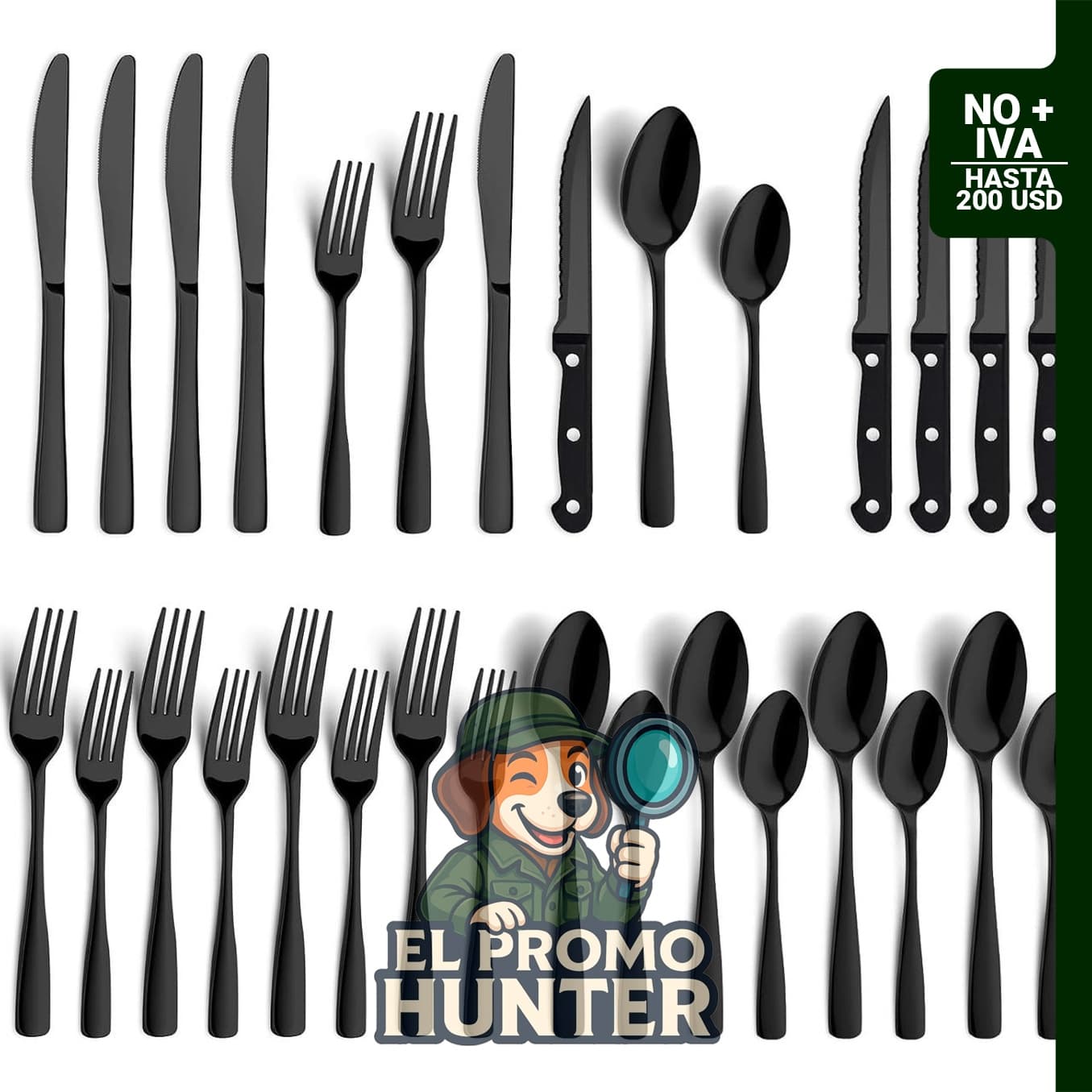 Juego de cubiertos de acero inoxidable de 24 piezas, incluye cuchillos, tenedores y cucharas, servicio para 4.